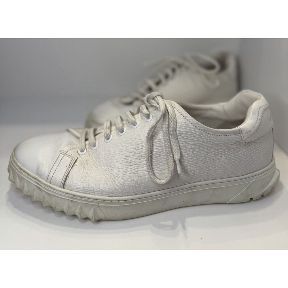 Salvatore Ferragamo White Leather Cube Sawtooth Low Top Sneakers Sz 10